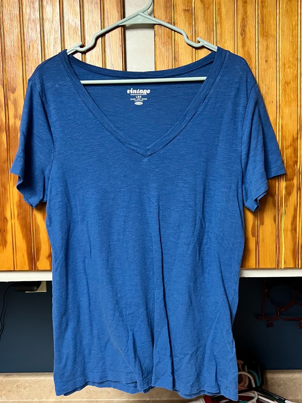 Womens Vintage Soft V-Neck Tee - Blue L